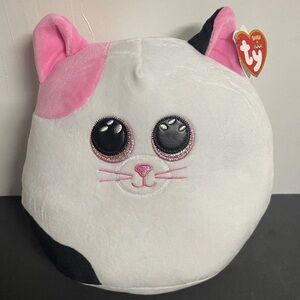 TY Squish a Boos Muffin 9" Squishy Beanie Plush Toy Cat White Pink